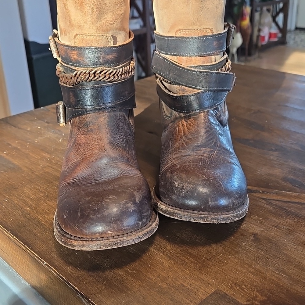 Freebird Aspen Knee High Leather Boots Straps Zip Back Brown Saddle Leather 7 - Picture 5 of 12